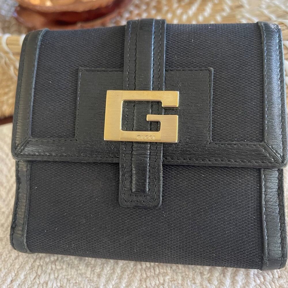 gucci unisex wallet G mark canvas & leather vintage authentic Clean